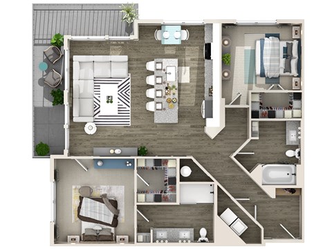 Floor plan for 2 beds, 2 baths, 1176 sqft